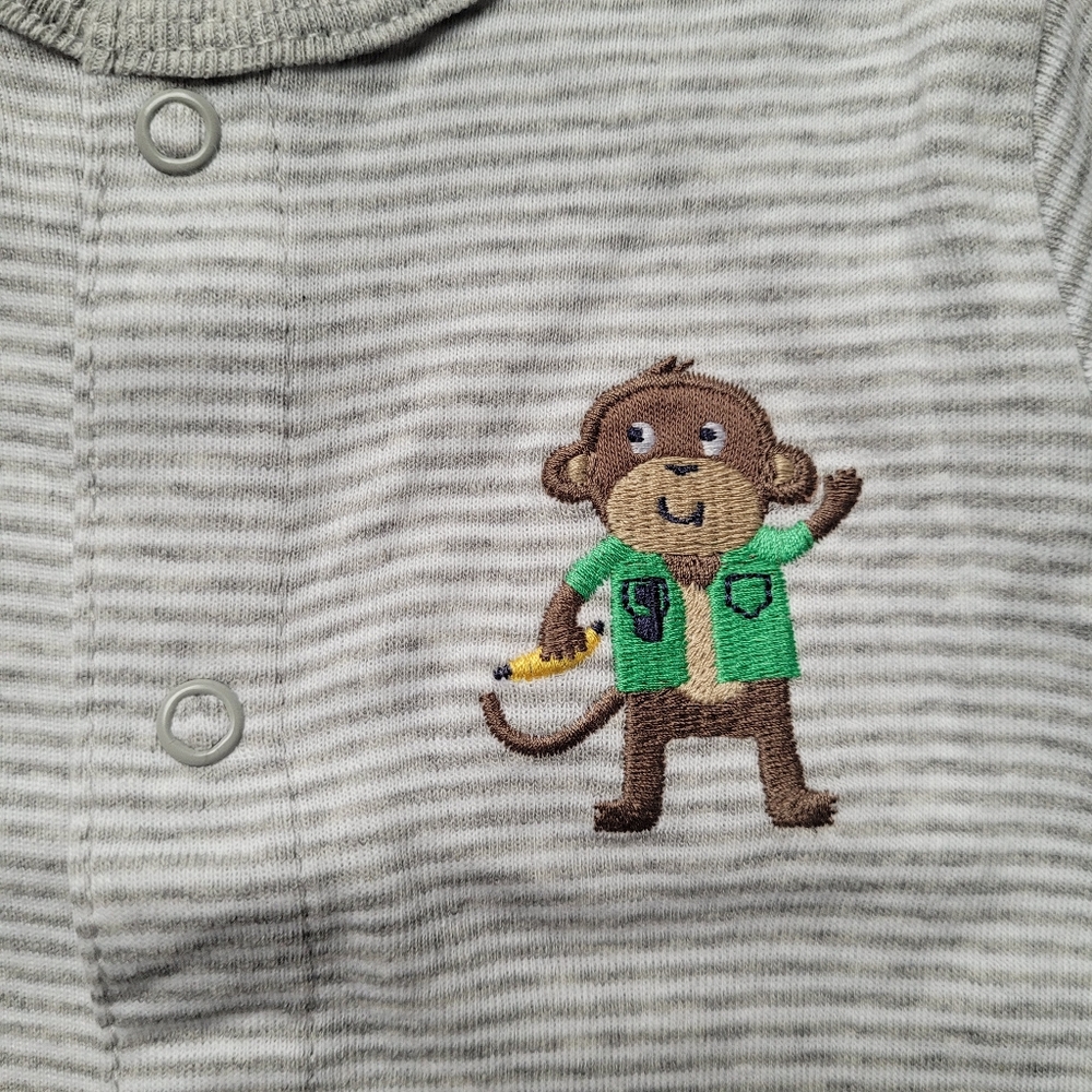 Carters Infant Boys Gray Striped Monkey Shortie Romper Baby Bodysuit Outfit - Picture 2 of 9